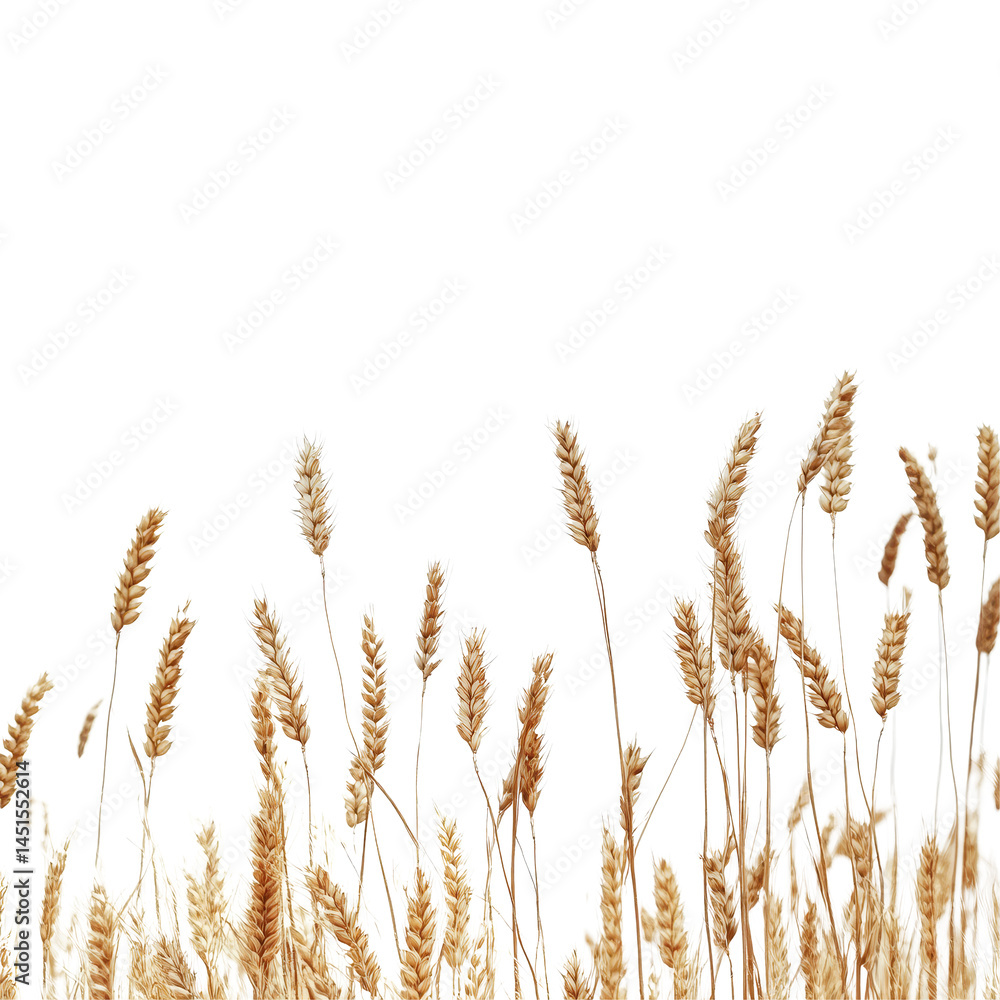 Poster side view of dry mature autumn spikelets swaying gently in the breeze on a bright clear day, side vi