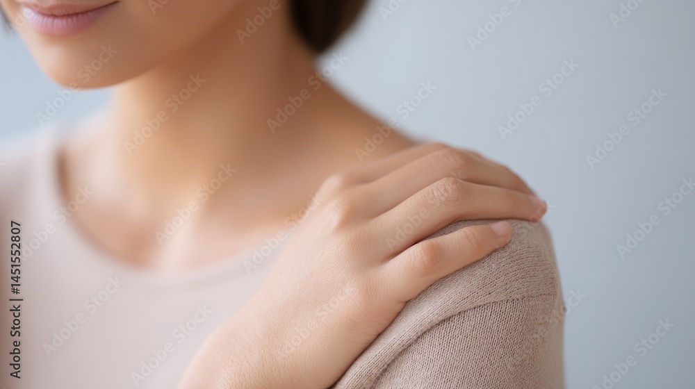 Poster close-up of gentle hand on shoulder conveying empathy displayed in minimalistic style
