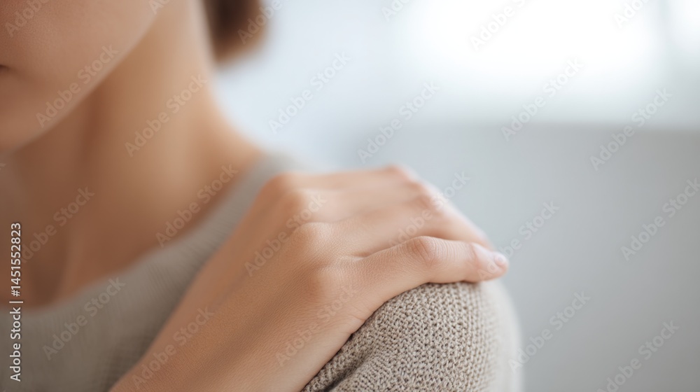 Poster close-up of gentle hand on shoulder conveying empathy displayed in minimalistic style