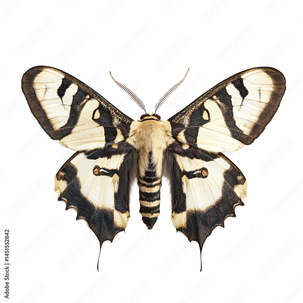 Poster top view of a striking moth with distinctive markings, isolated on a transparent background, showcas