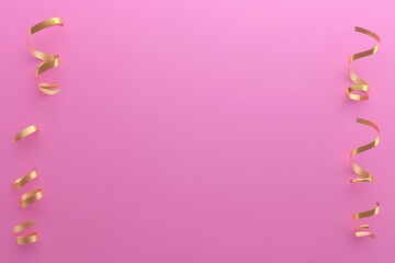 Gold streamers on pink background