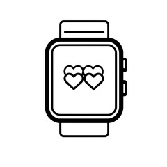 Outline smartwatch icon with twin heart graphics symbolizing romantic health tracking or digital couple monitoring