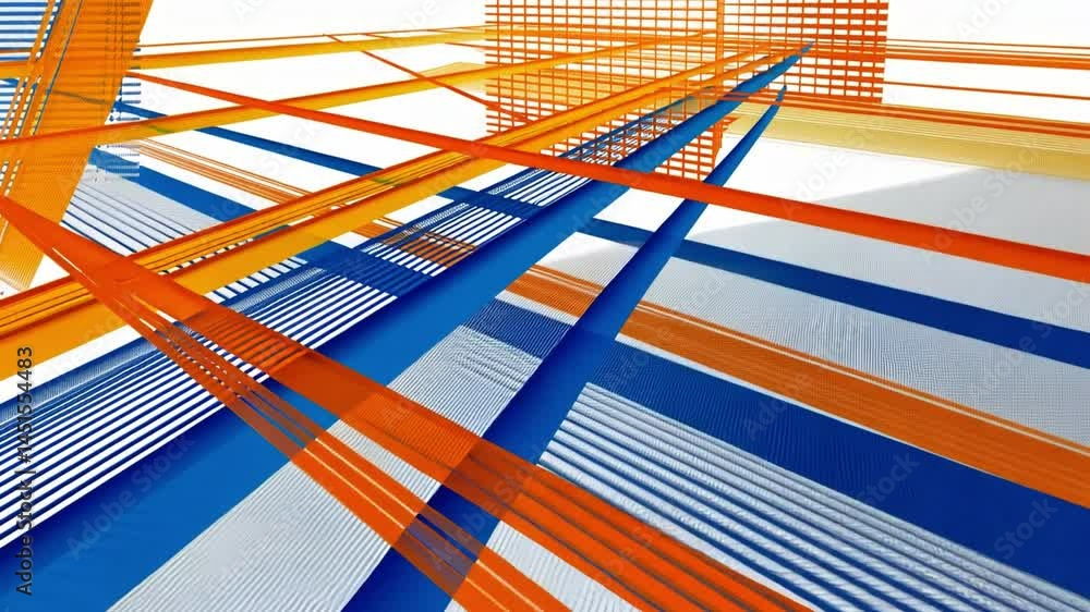 Poster vibrant abstract composition of intersecting lines in orange, blue, and white dynamic visual experie
