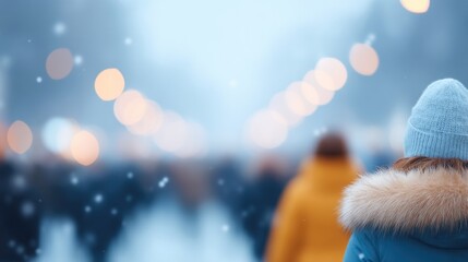 group of blurred people walking briskly in city street