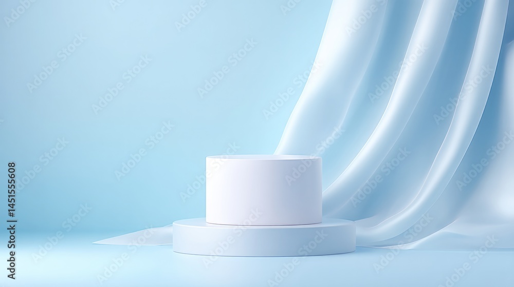 Poster minimalistic empty podium in front of elegantly draped curtains