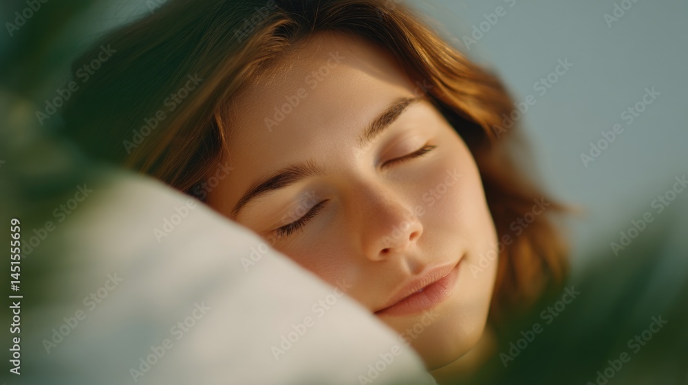 Poster minimalistic image of person resting in bed with focus on tranquility and importance of sleep for he