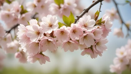 Fototapeta premium A close-up view of cherry blossoms in full bloom, showcasing their delicate beauty in spring.
