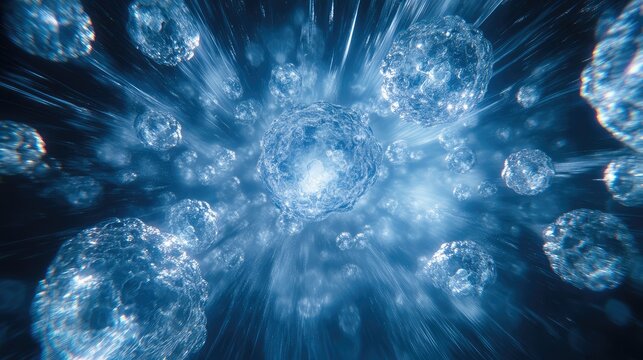 Abstract digital art of crystalline structures exploding, radiating outwards