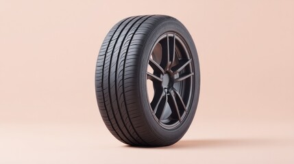 minimalistic photo showing single tire against flat neutral background