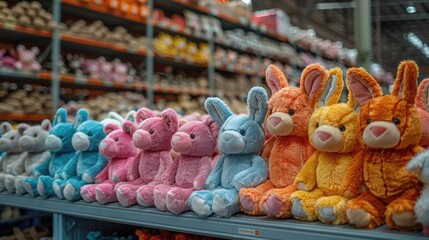 Colorful stuffed animals on shelves