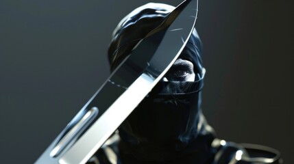 Bloody knife held by masked figure