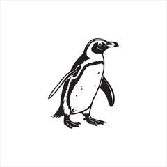 Penguin Silhouette Clipart, Black Penguin Outline on White Background