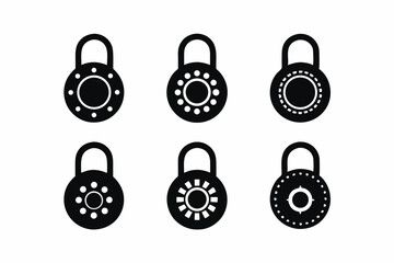 set of Dial Security Lock icon silhouette vector illustration