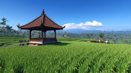 Obraz premium Relaxing pavilion over lush rice terraces