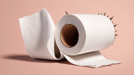 Toilet Paper Roll Adorned with Thorns Symbolizing Hemorrhoids Treatment