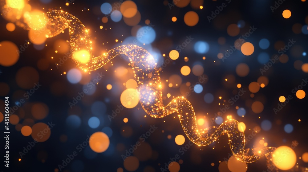 Poster abstract spiral of light particles, with bokeh
