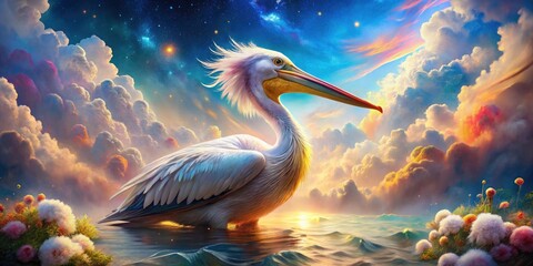Surreal Great White Pelican Photography: Dreamlike Bird, Avian Fantasy, Magical Wildlife, Whimsical Nature