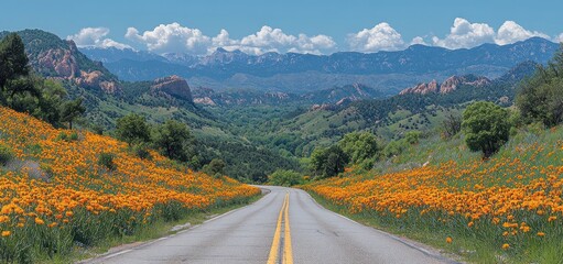 Scenic Mountain Road with Wildflowers