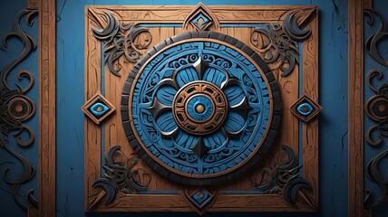 Obraz premium A gold antique door knocker on an old wooden church door in Venice showcases ancient architectural detail and religious symbolism
