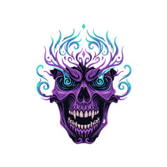 Intense Purple Skull with Fiery Eyes and Ornamental Details