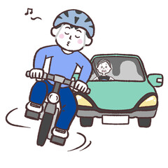 蛇行運転する自転車男性のイラスト
