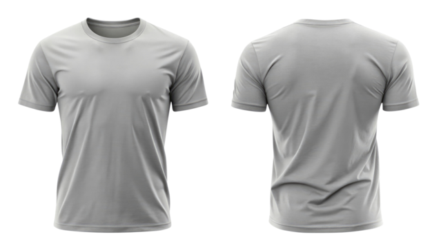 light gray t-shirt round neck front and back side template isolated on transparent white background, clipping path, pen tool