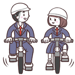 自転車並走する学生のイラスト