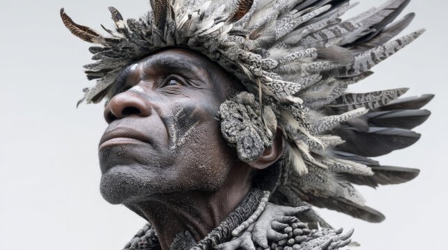 a proud papua new guinean tribesman wearing a traditional headdress