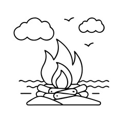 bonfire on the beach icon, bonfire on the beach line art - simple line art of bonfire on the beach, perfect for bonfire on the beach logos and icons