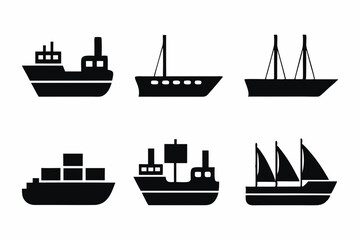 Obraz premium set of Freight Ship icon silhouette vector illustration