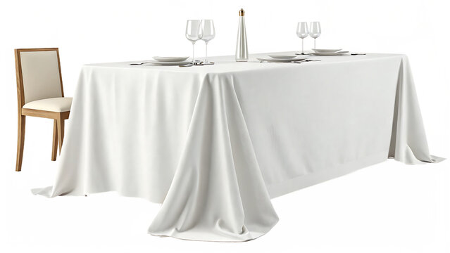 white tablecloth draped over a dining-table isolated on white background PNG
