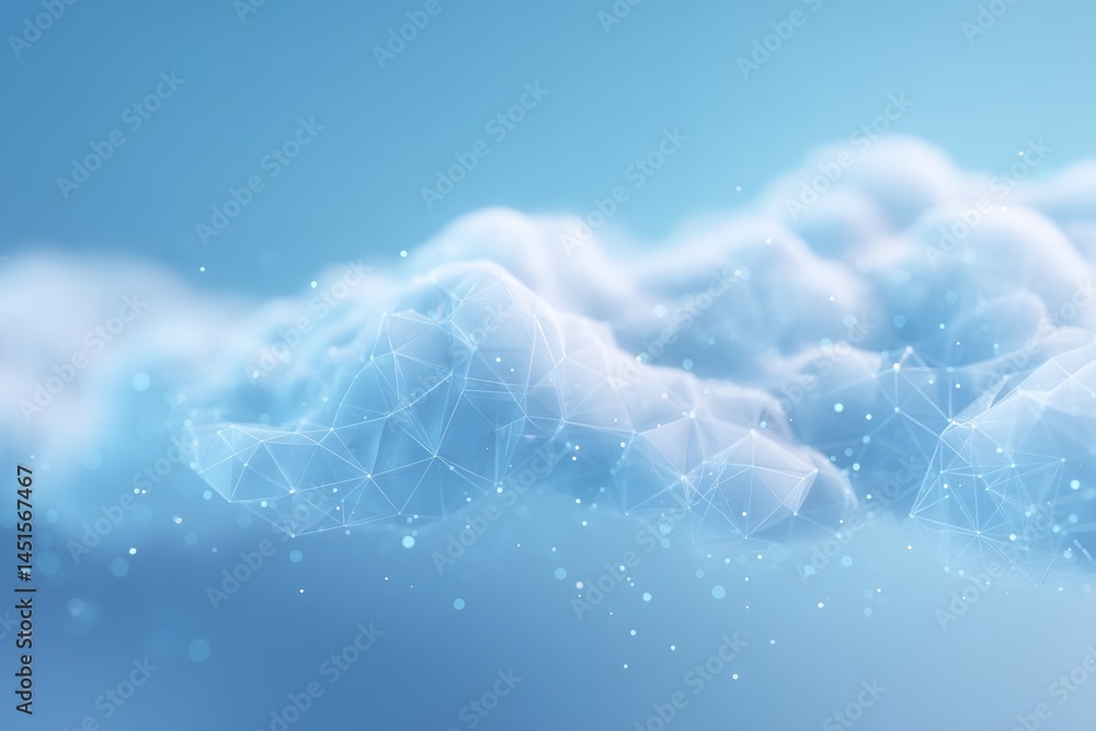 Poster visualize concept of cloud technology with interconnected geometric shapes mimicking cloud network