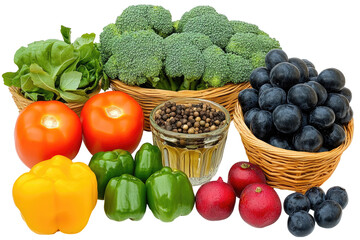 Fresh, vibrant assortment of colorful fruits and vegetables  A healthy mix of greens, reds, yellows, and purples