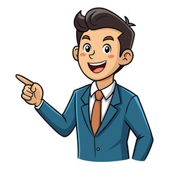 Business man pointing finger at something. Happy face. Hand drawn style vector design illustrations. 