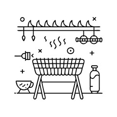 outdoor grill setup icon, outdoor grill setup line art - simple line art of outdoor grill setup, perfect for outdoor grill setup logos and icons