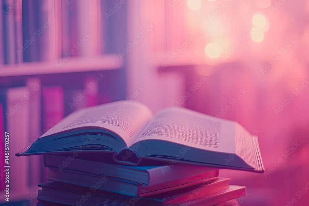 Aufkleber open book on a stack in a library