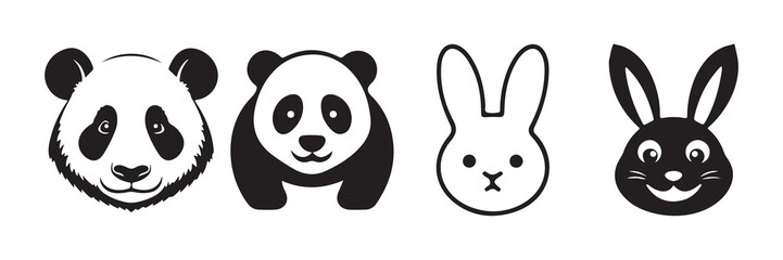 Black bunny, panda silhouette icon. Panda face icon. Vector illustration eps 10