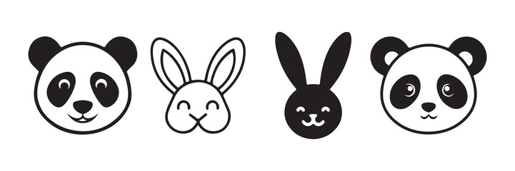Black bunny, panda silhouette icon. Panda face icon. Vector illustration eps 10