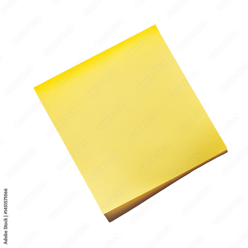 Poster a single yellow sticky note isolated on transparent background casting a soft shadow in a welllit se