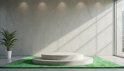 Elegant Presentation Space: Minimalist Interior with Podium and Natural Light
