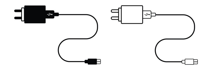 Charger icons. Mobile charger vector icon. usb cable Icon. Charger vector icon, phone charger sign symbol. vector illustration. 