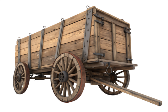 wooden cart wagon isolated on white background PNG
