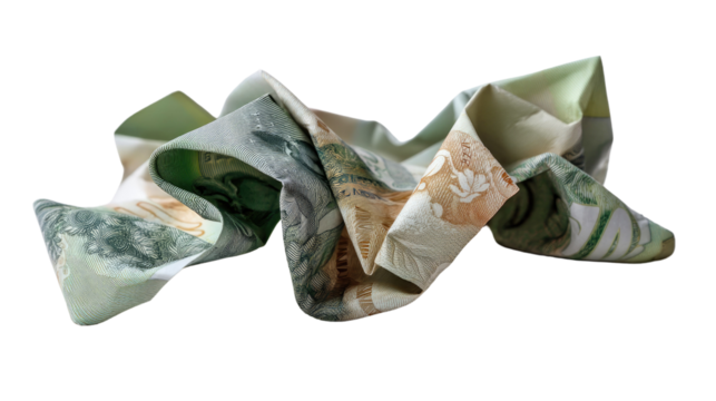  Crumpled Currency: A close-up image of a crumpled bill, suggesting the idea of lost value, financial struggle, or a careless attitude toward money.  