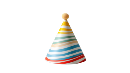 Festive Fun: A vibrantly striped party hat, evoking a sense of celebration and joy. A close-up, simple, bright, lighthearted image that captures the essence of a joyous event.