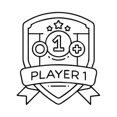  player 1 badge icon, player 1 badge line art - simple line art of player 1 badge, perfect for player 1 badge logos and icons
