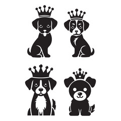 set of funny dog with crown