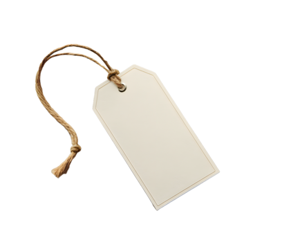 Blank tag with jute string PNG. Blank tag Isolated On Transparent Background.