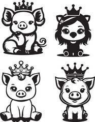 set of funny animals pig