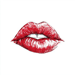 Pop art illustration of red lips on white background