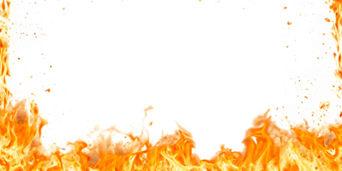 orange hot fire frame border isolated on white background PNG
